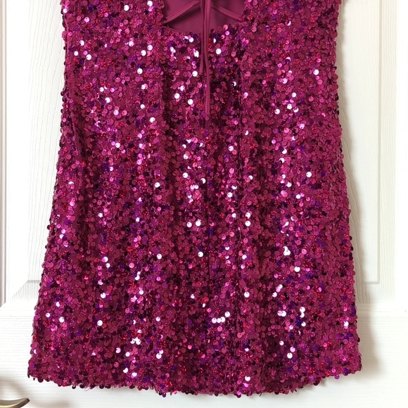 Wild Fable Sequined Sleeveless Lace Up Back Mini Party Dress Magenta Pink Medium - Picture 15 of 15